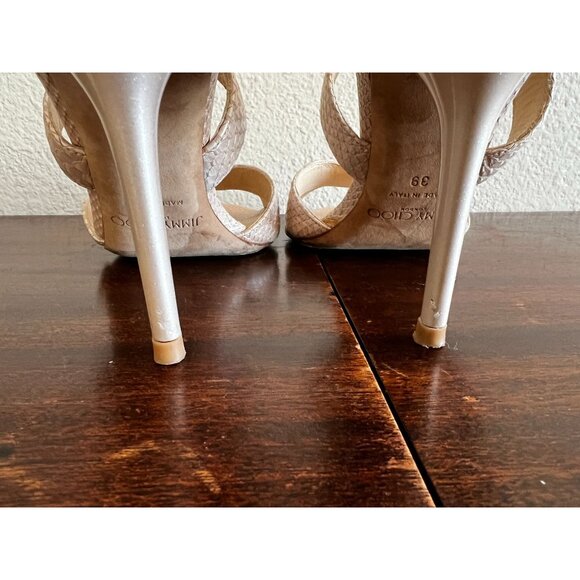 Jimmy Choo London Womens Stiletto Heels Beige Sz US9/Eur 39 Strappy Snake Textur - Picture 13 of 15